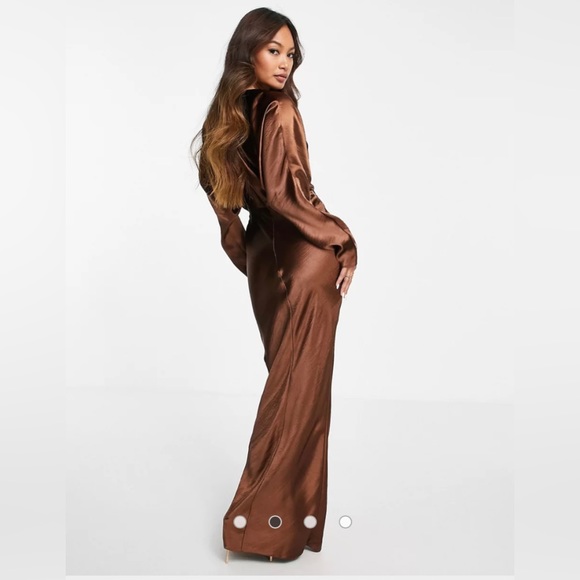 ASOS DESIGN satin batwing bias cut maxi dress in chocolate - Picture 2 of 7